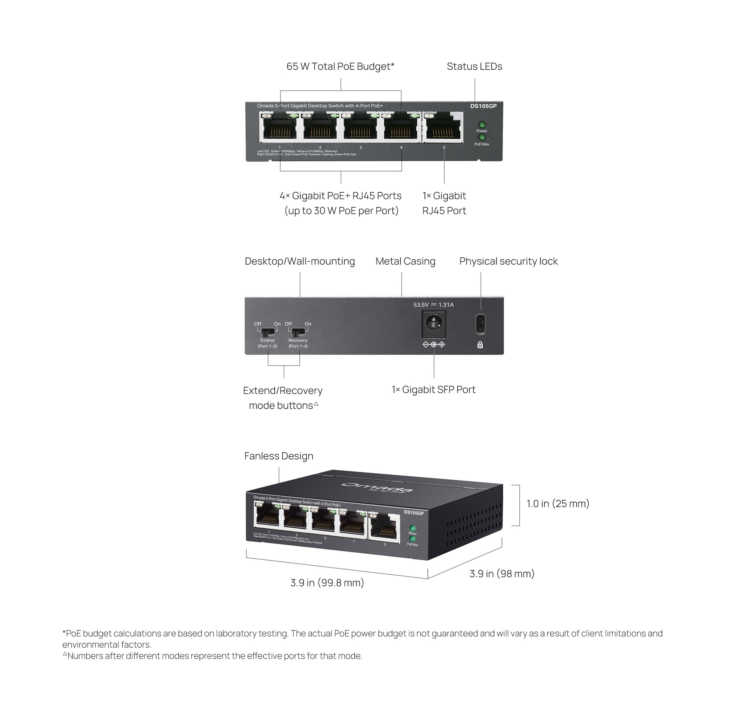 TP-Link Omada DS105GP 5-Port Gigabit Unmanaged Desktop Switch with 4-Port PoE
