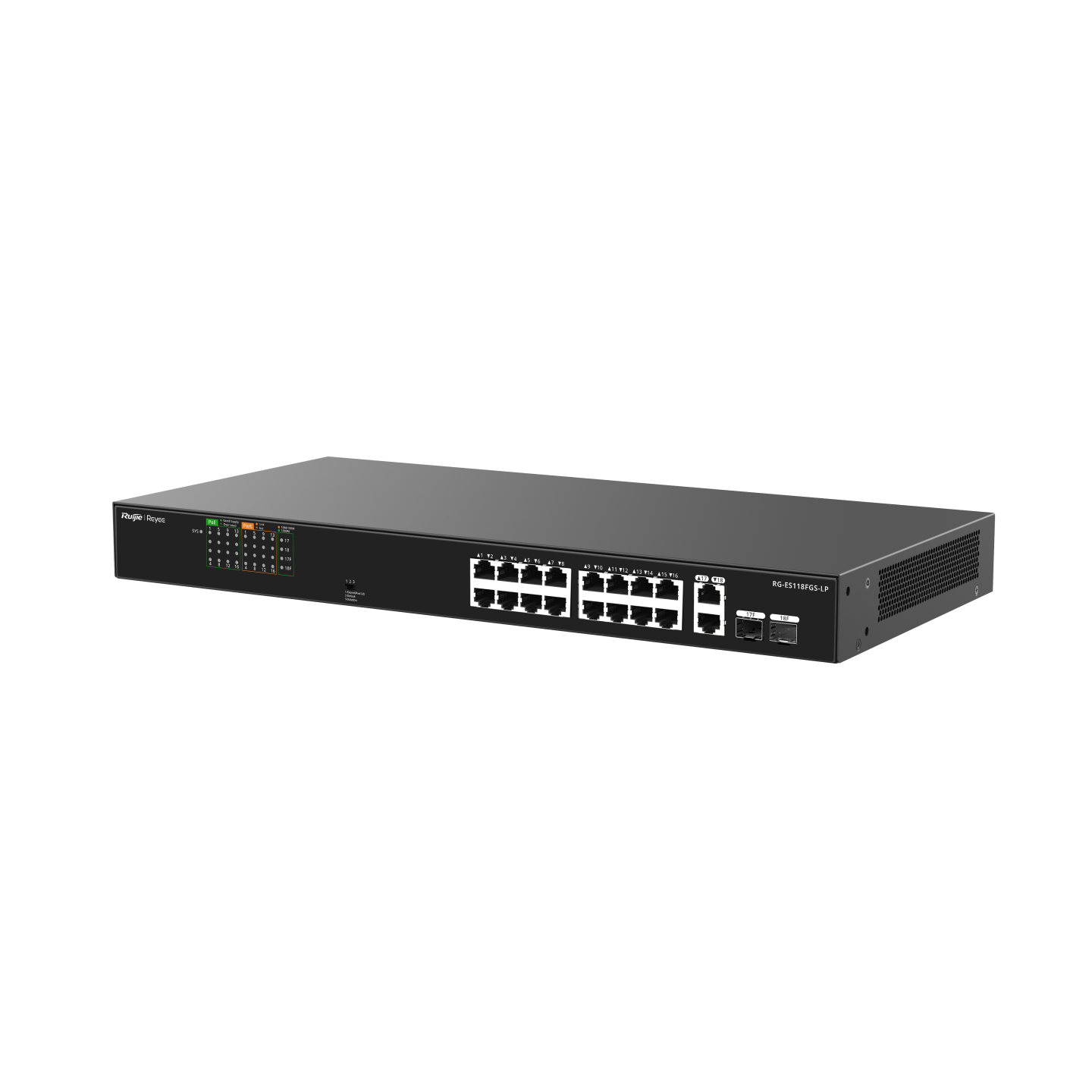 Ruijie Reyee RG-ES118FGS-LP, 16-Port 10/100 Mbps with 2-Port Gigabit Unmanaged PoE Switch - Civic Electronic
