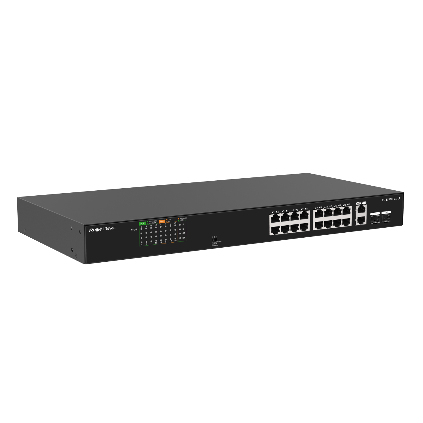 Ruijie Reyee RG-ES118FGS-LP, 16-Port 10/100 Mbps with 2-Port Gigabit Unmanaged PoE Switch - Civic Electronic