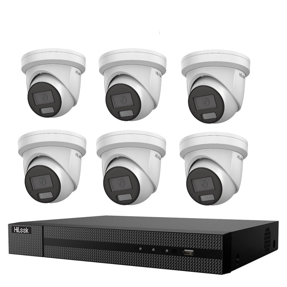 Hikvision HiLook All-in-One Camera with Active Colour Deterrence 8CH CCTV Kit: 6 x IP Active Colour Camera+ 8CH NVR